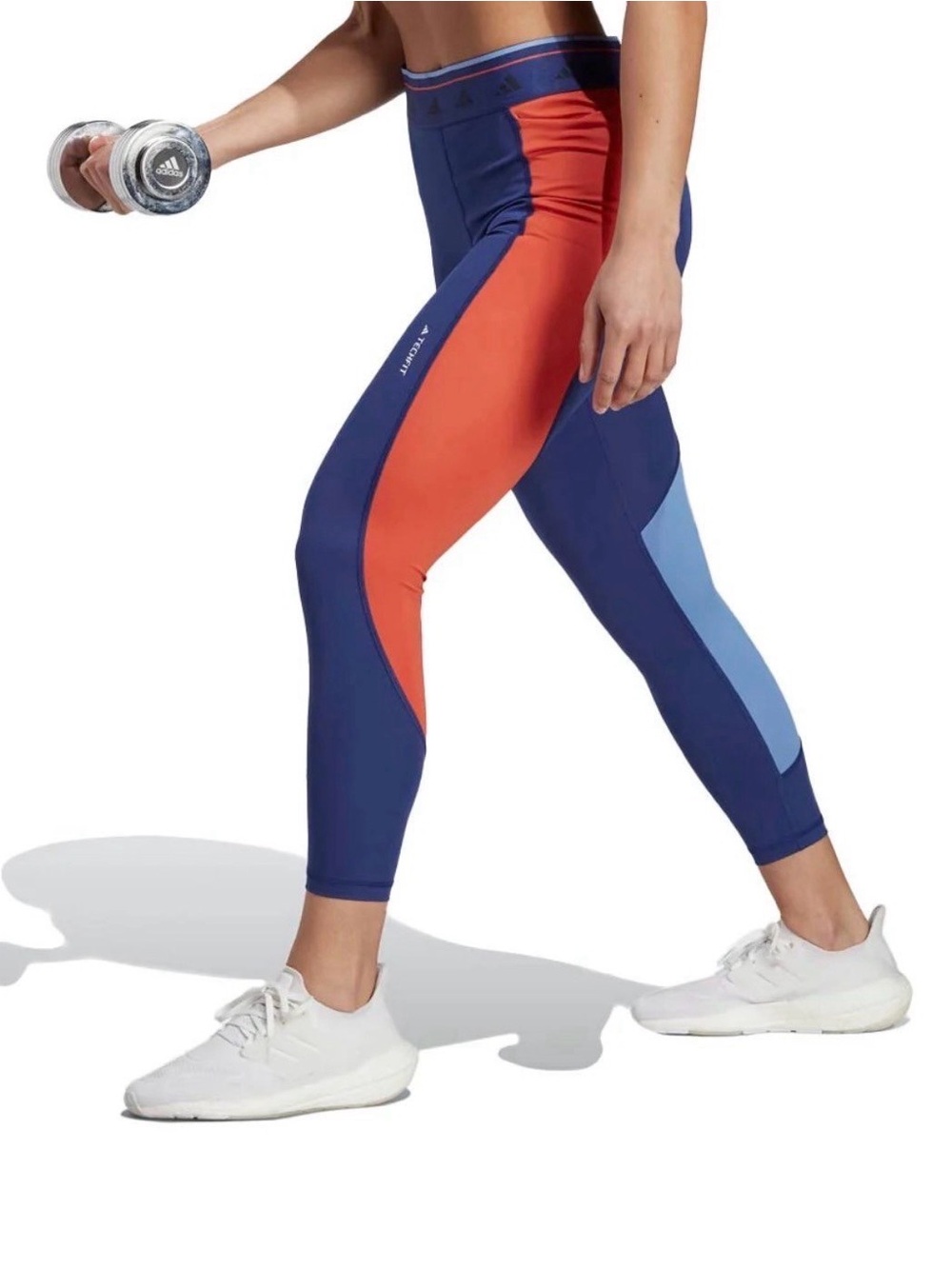 adidas - Women's Techfit Colorblock 7/8 Leggings Size M $50 NWT blue orange